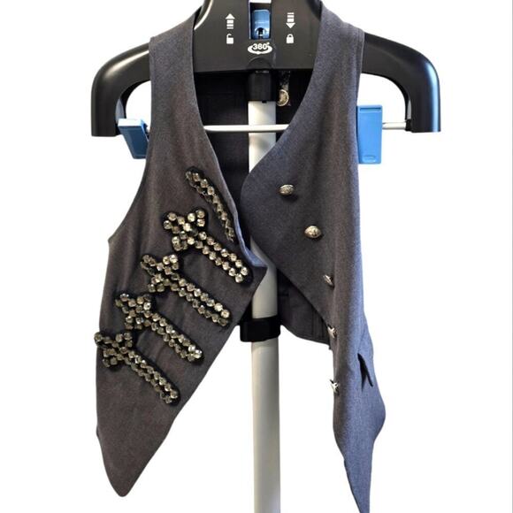 Vintage NWT Alythea Vest Jeweled Embellished Silver Button Gray Size SM Jeweled - Picture 3 of 12